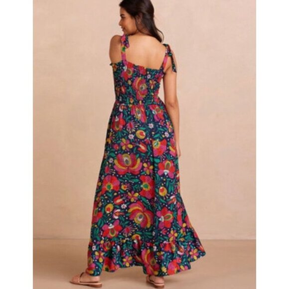 Summersalt Sun Dress LG Smocked Red Floral Silky Luxe Maxi Beach Cruise Resort - Picture 2 of 8